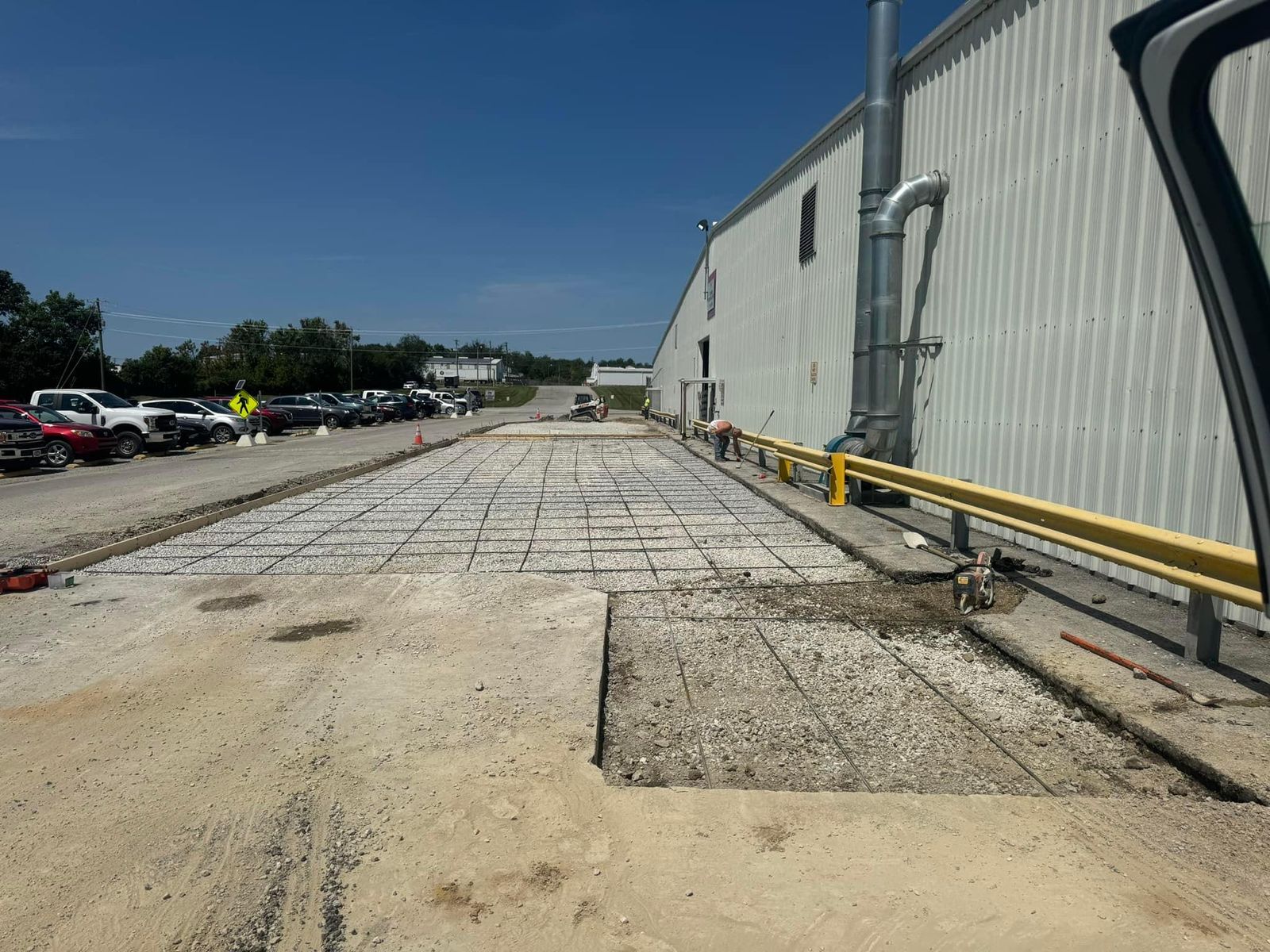 Rebar laid out for a warehouse apron before the pour