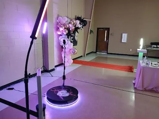 360 video booth platform with lights set up at an event