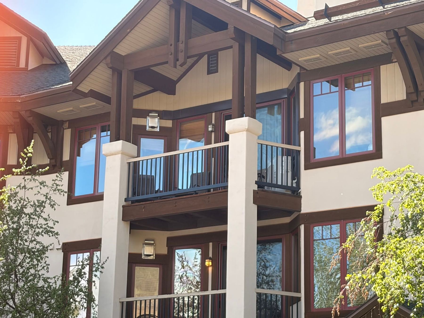 Mountain home in Steamboat Springs with a mini-split condenser and line hide on a third-level balcony
