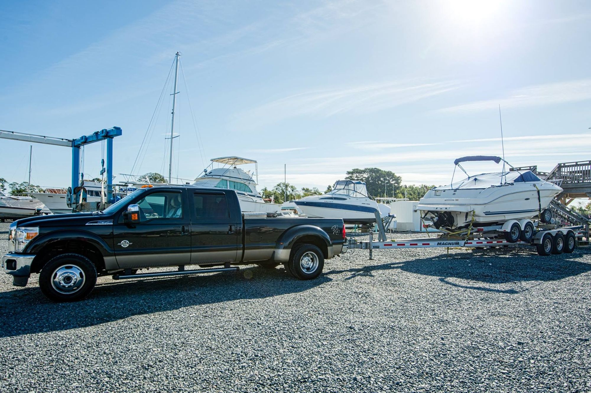 Turner Yacht Services truck in the storage yard on a bright day
