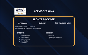 Our Bronze Package delivers consistent car detailing services with a full exterior car wash, wheel cleaning, and interior vacuuming—perfect for keeping your vehicle looking sharp and preserving its long-term value. Designed for drivers who want reliable auto detailing without the premium price tag. for J&I Luxury Detailing in Polk County, FL