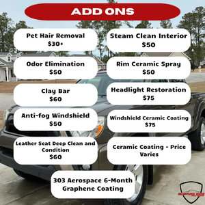 Our Add-Ons service offers additional enhancements to our auto detailing services, giving homeowners the option to customize their package for an even more thorough and personalized cleaning experience. for Relentless Shine Mobile Detailing in Calabash, NC