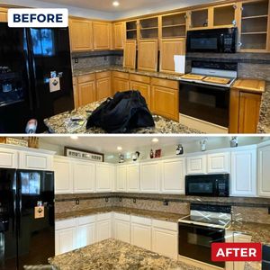 Our Kitchen and Cabinet Refinishing service offers homeowners a cost-effective solution to transform their outdated or worn cabinets, giving them a fresh, updated look without the need for a complete replacement. for Elite Pro Painting & Cleaning Inc. in Worcester County, MA