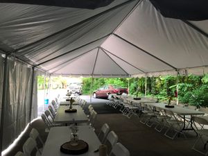 Our Tables service offers homeowners a wide selection of high-quality tables for rent to accommodate their party needs, ensuring a stylish and functional setup for any event. for Adams County Bounce Houses, LLC in Decatur, IN