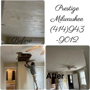 Drywall and plastering is the process of creating a smooth surface on walls or ceilings by applying a layer of gypsum plaster over a metal lath or wire mesh. Our painting company offers this service to our customers who are looking for a more finished look in their home. for Prestige Milwaukee in Milwaukee, WI