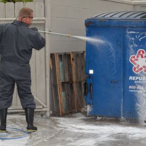 Our Dumpster Pad Cleaning service helps homeowners maintain a clean and sanitary outdoor area by effectively removing dirt, grime, and contaminants from dumpster pads. for Tavey’s Pressure Washing in Brandon, MS