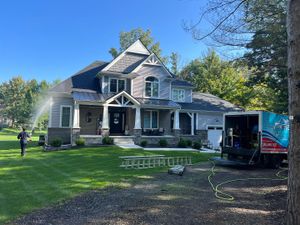 Our House Washing service uses soft washing techniques to thoroughly and safely clean the exterior of your home, removing dirt, grime, mold, and other contaminants for a fresh and appealing look. for ProTech Pressure Wash LLC in Clinton Township, MI