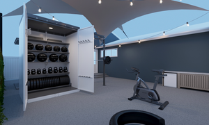 Transform your backyard shed into a fully equipped gym with our design and build service. Create the perfect space for working out at home, tailored to your fitness needs and preferences. for Beachside Interiors in Newport Beach, CA