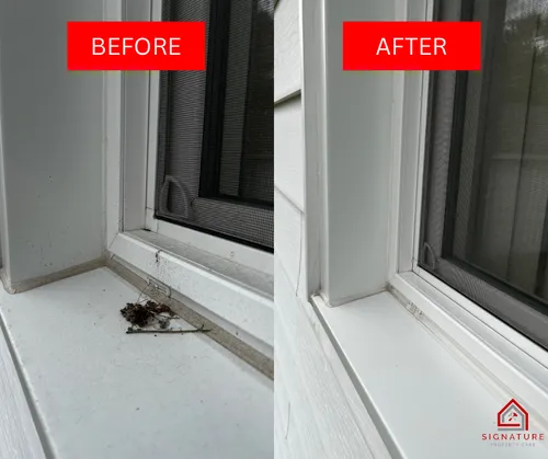Window cleaning before and after showing restored glass clarity