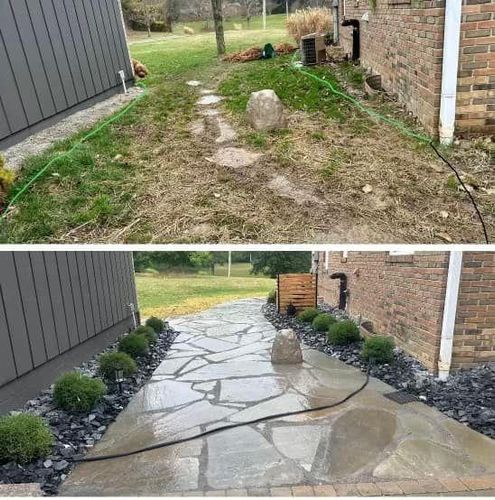 Flagstone Walkway Installation for Higgins landscaping LLC in West Jefferson, OH