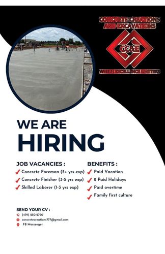  for Concrete Creations and Excavations in Centerton, AR