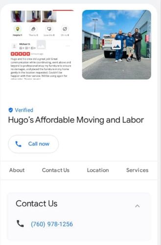  for Hugo’s Affordable Moving Labor in San Diego, CA