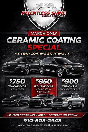 Ceramic Coating "Light Detail" for Relentless Shine Mobile Detailing in Calabash, NC