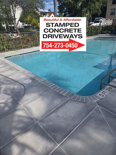 Pool Deck/ Patio for Beautiful and Affordable Stamped Concrete by Castilla Concrete Finish Design Corp in Sunrise, FL