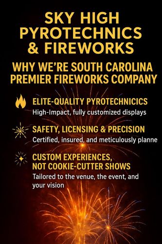  for Sky High Pyrotechnics & Fireworks Serving South Carolina, Georgia and Delaware. Wedding fireworks display company, Fourth of July fireworks display, gender reveal fireworks display, near me, Myrtle Beach Charleston Horry County Georgetown County. in Horry County, SC