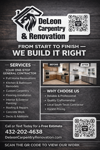  for De Leon Carpentry & Renovation  in Leakey, TX