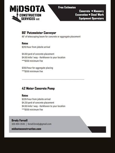 Concrete for Midsota Construction Services in Willmar, MN