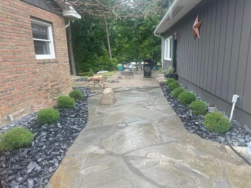 Flagstone Walkway Installation for Higgins landscaping LLC in West Jefferson, OH