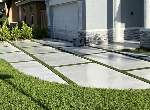 Concrete Squares with Faux Grass or Rocks for Beautiful and Affordable Stamped Concrete by Castilla Concrete Finish Design Corp in Sunrise, FL