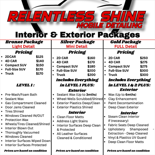 Exterior Package  for Relentless Shine Mobile Detailing in Calabash, NC