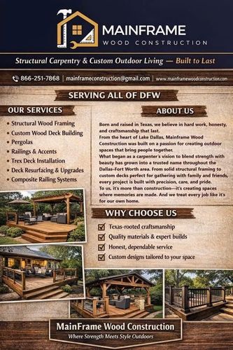 Custom Wood Deck Building for Mainframe Wood Construction in Lake Dallas, TX