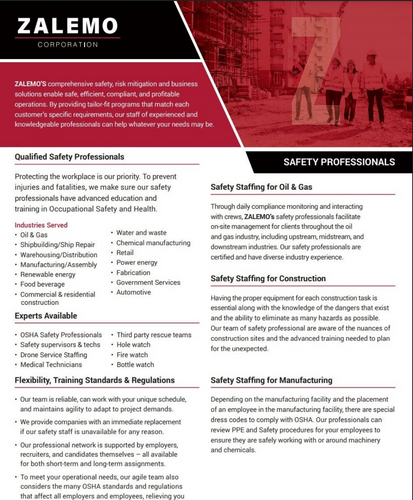 Safety Staffing for ZALEMO in Houston, TX