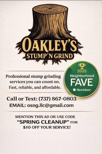 Stump Grinding for Oakley’s Stump ‘N Grind in Leander, TX