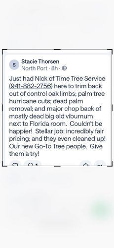  for Nick of Time Tree Service in North Port, FL