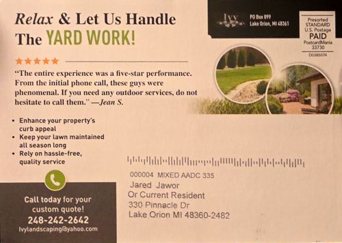  for Ivy Lawn and Landscaping in Oxford, MI