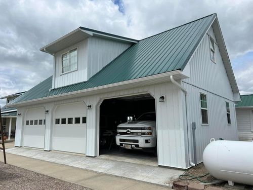 Seamless gutters, snow stops, leaf guards. for Blue Mountain Construction in Roundup, MT