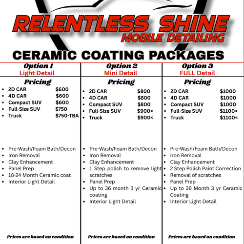 Exterior Package  for Relentless Shine Mobile Detailing in Calabash, NC