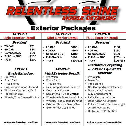 Exterior Package  for Relentless Shine Mobile Detailing in Calabash, NC