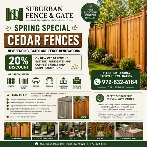 Fence Installation for Suburban Fence and Gate in Plano, TX