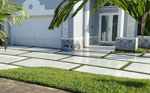 Concrete Squares with Faux Grass or Rocks for Beautiful and Affordable Stamped Concrete by Castilla Concrete Finish Design Corp in Sunrise, FL