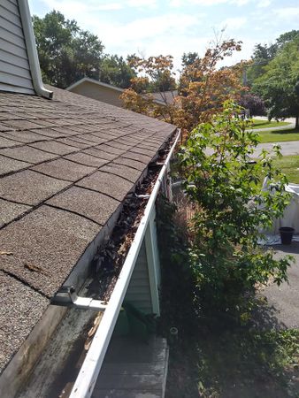 Cleared gutter running along a roofline