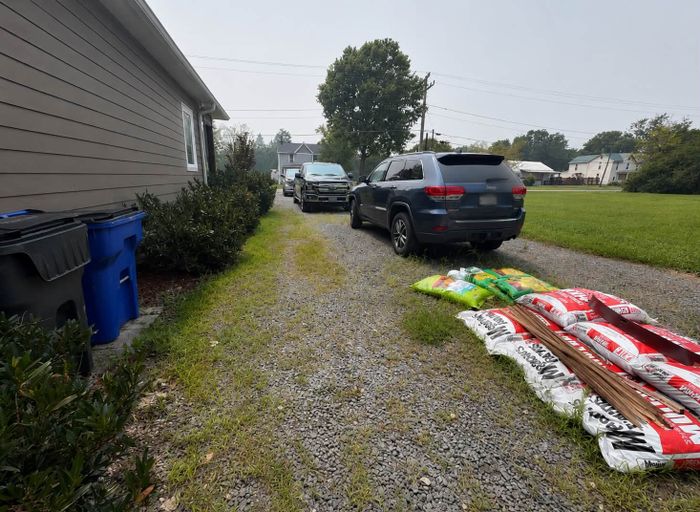 Driveway prepared with landscape fabric