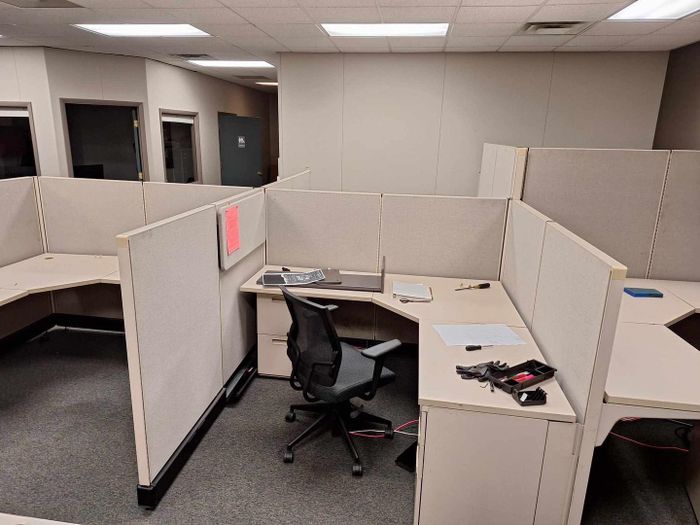 Office cubicles with clean desks