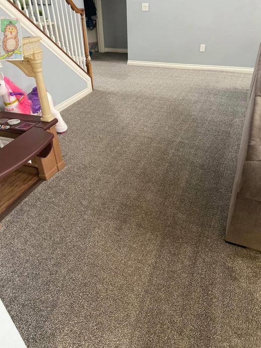 Carpeted stair landing and hallway after a Busy B's clean