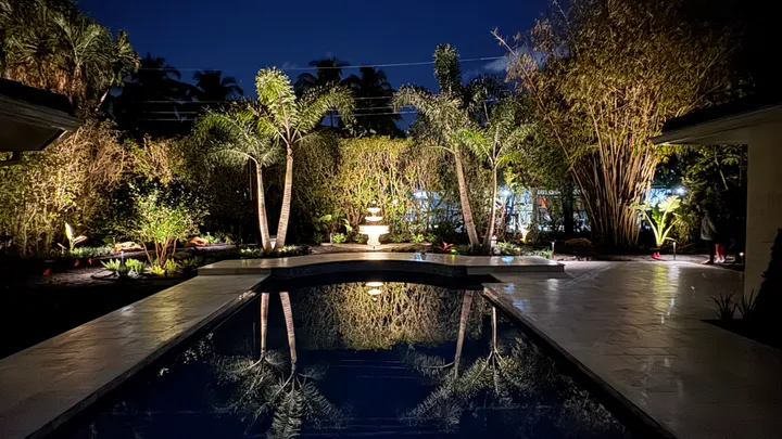 Night lighting along a pool deck