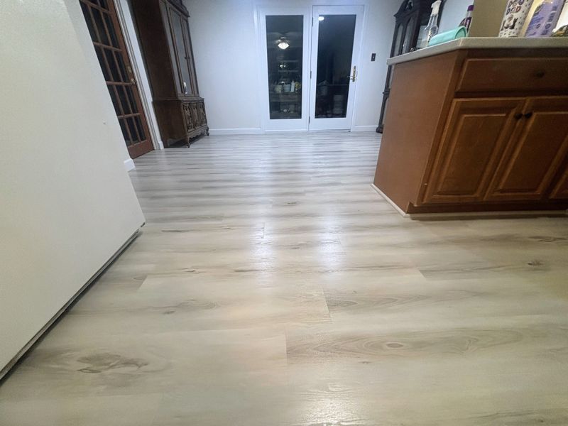 Light plank flooring through a hallway