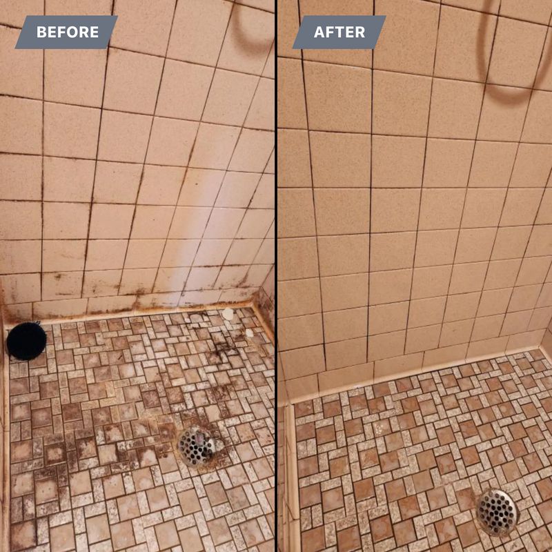 Shower tile before and after cleaning
