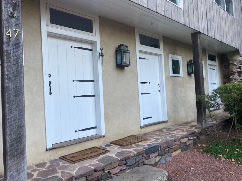 Pair of white exterior doors