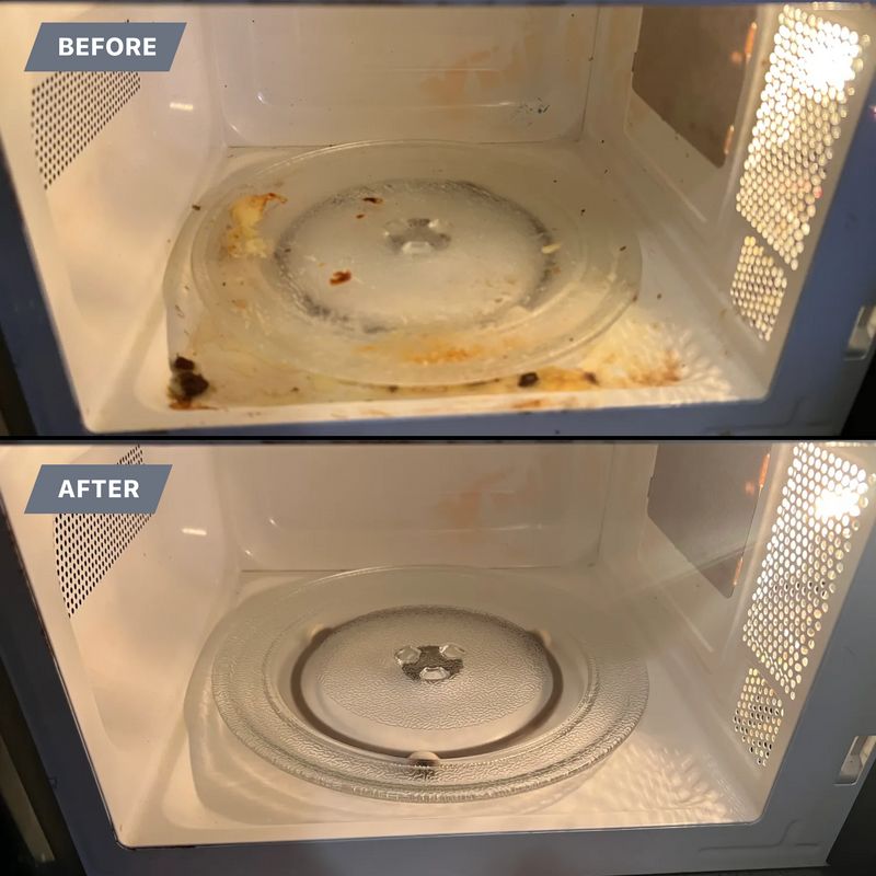 Microwave interior before and after cleaning