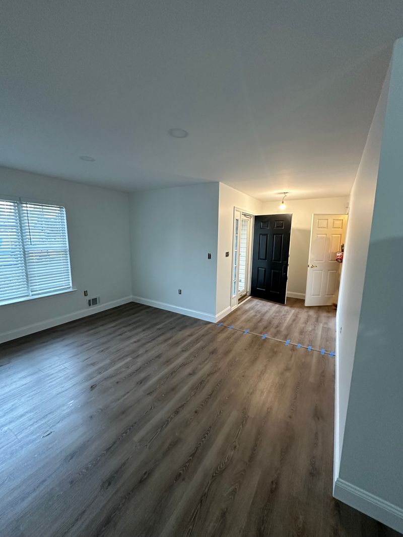 Gray plank flooring in a living room