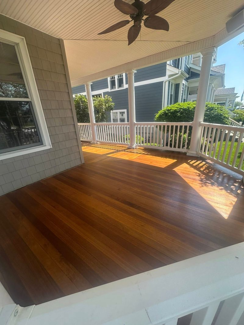Refinished wood porch floor