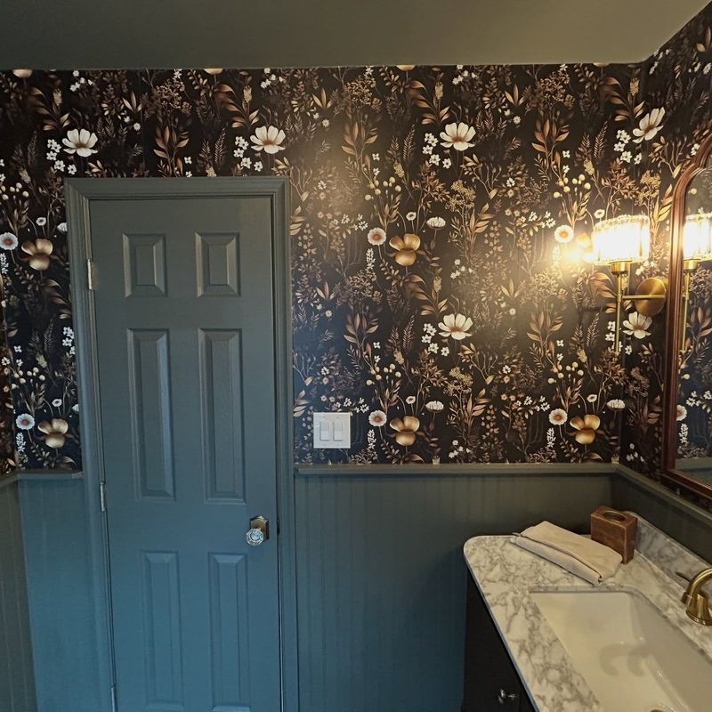 Floral paper with a blue door