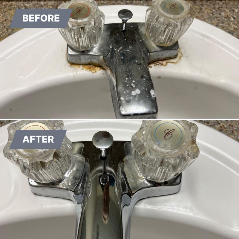 Bathroom faucet before and after cleaning