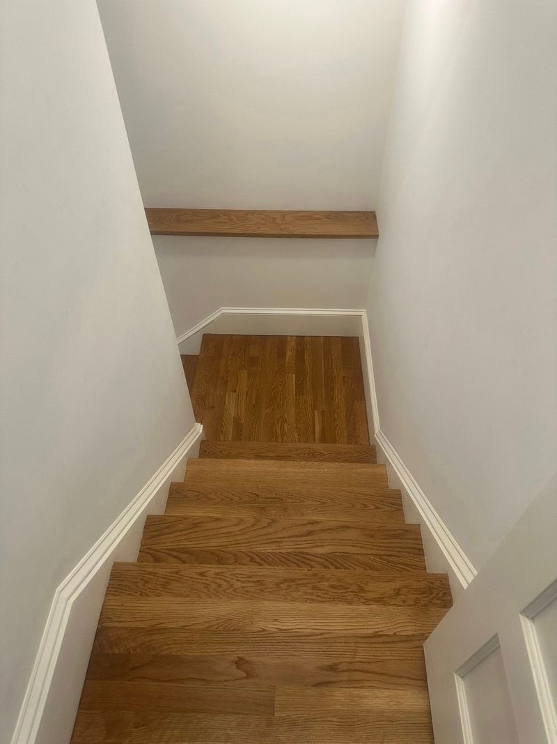 Painted stairwell with stained treads