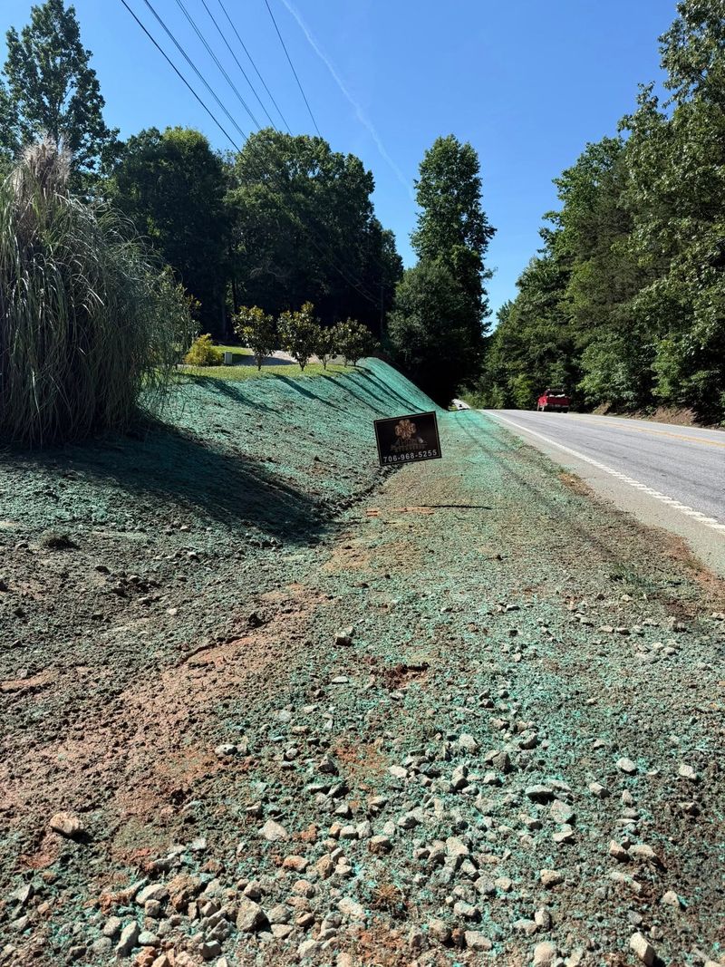 Sprayed roadside bank along a two-lane road