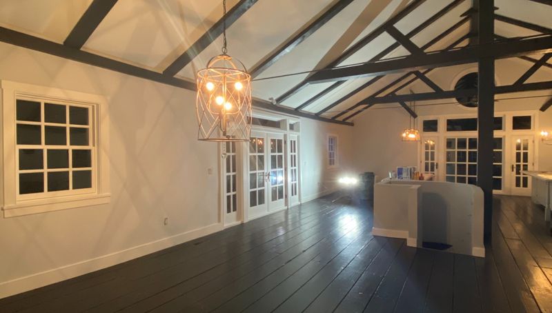 Barn trusses painted dark